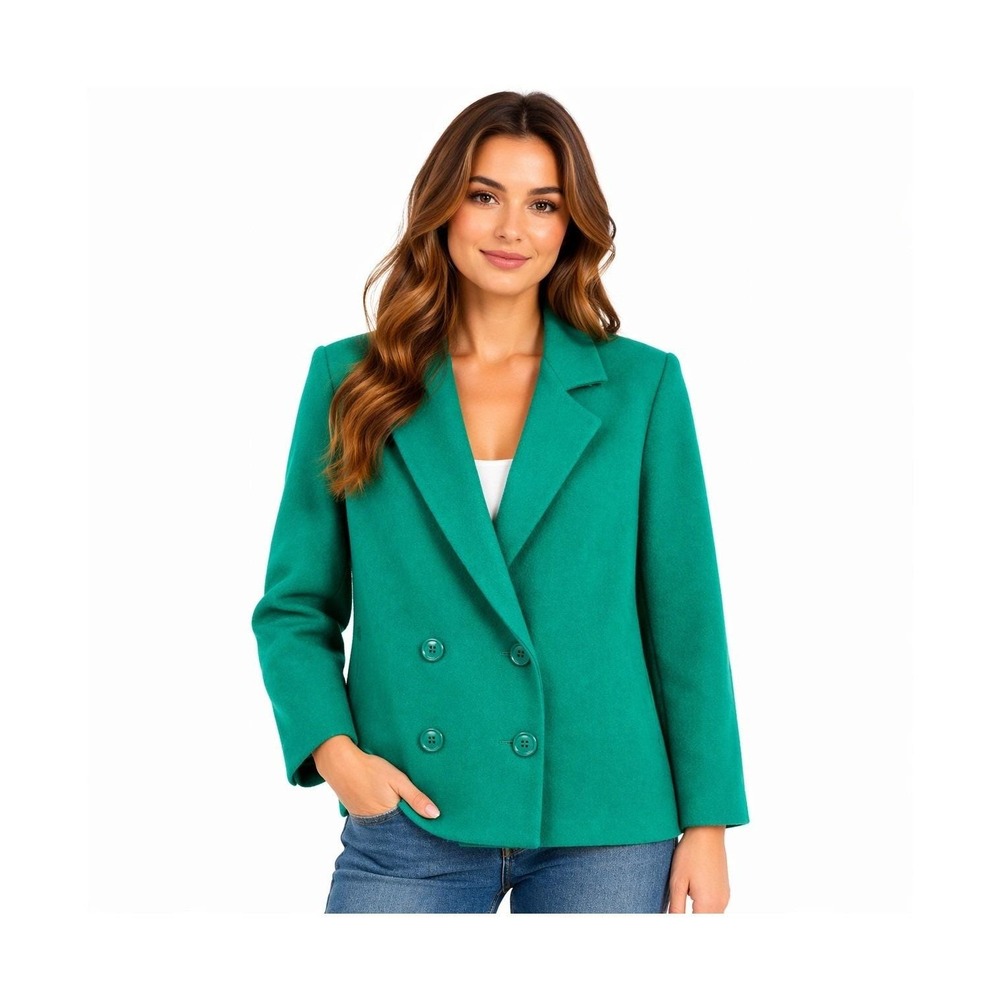 Vintage Russ Togs Green Double Breasted Blazer ILGWU Made in USA Size M